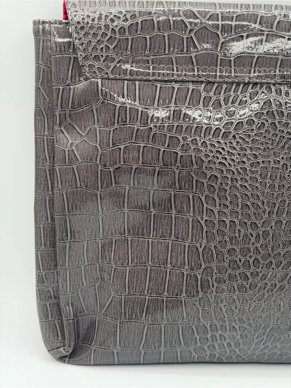 Vince Camuto Faux Gray Snakeskin Oversized Snap Closure Clutch Purse